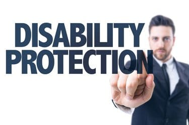 Business man pointing the text: Disability Protection