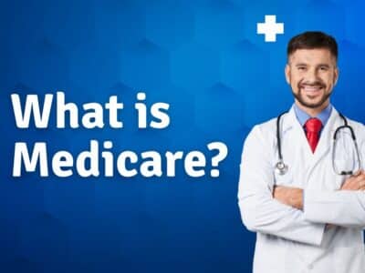 a man in a white coat with a stethoscope around his neck. Title asks, "What is Medicare?"